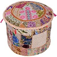 Los mejores  - Estilo de Cultivo de algodón Patchwork Bordado otomano Taburete Pouf Cubierta Beige Floral